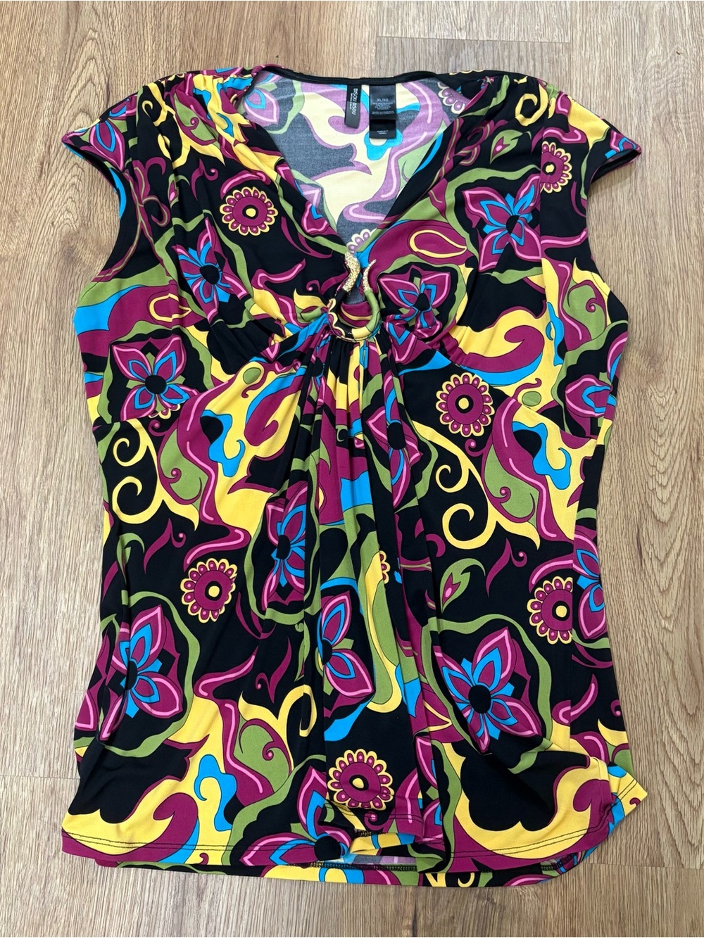 Retro Y2K funky swirl floral top